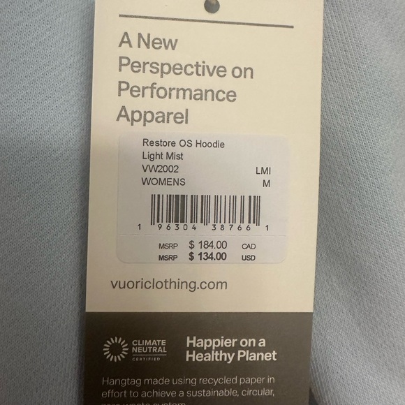 Vuori Sky Blue Women's Restore OS Hoddie - Light Mist size M - Picture 7 of 8